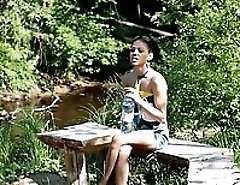 Girl makes sure no one sees her and takes a leak