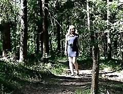 Chubby young busty squats down to tinkle a little