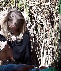 Shaved pussy outdoor pissing footage