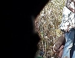 A group of older women pissing outdoors