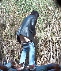 Outdoor pissing footage with hot brunette