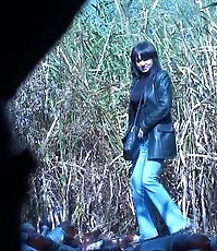 Outdoor pissing footage with hot brunette