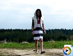 Petite teen pissing in the middle of the country road