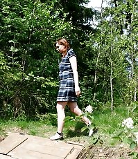 Redhead stains everything around her with her pee