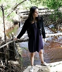 Spy busts a hot young chick pissing into the river