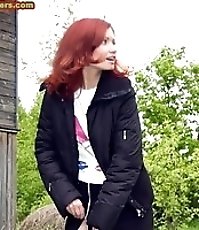 Spying on redhair teen peeing near road