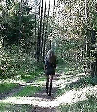 Naughty slim teenage chick caught peeing in bush