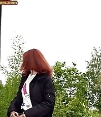 Spying on redhair teen peeing near road