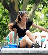 Rubbing nub through panty up skirt