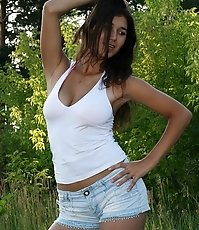 Sexy down blouse girl fooling around