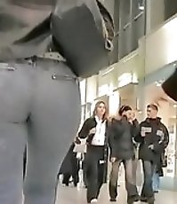 No matter how quickly this sexy denim girl was walking I kept recording her hot booty
