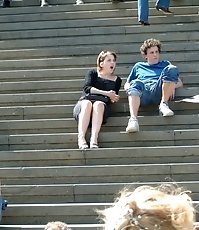 Girlfriend's up skirts, on stairs. Hot upskirt pics