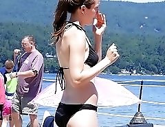 Cute girls shake bikini downblouses