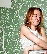 Skinny teen's shaven slit gushes like a fountain