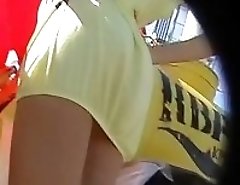 Gal's blue panty is nastily recorded for upskirt video