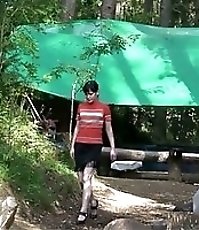 Sweet ravenhead filmed peeing on a hiking trip
