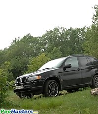 Posh hoochie takes a stop in the woods to piss