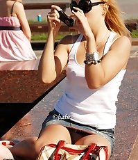 Blondie's upskirt booty in white panty