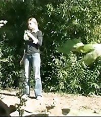 Beautiful blonde teen peeing naked