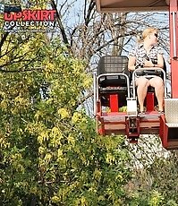 Rubbing nub through panty up skirt