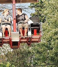 Rubbing nub through panty up skirt