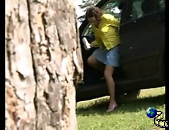 Nudist teeny gets busted making water in the woods