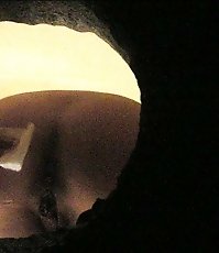 Hairless peeing slit and firm butt shot from below