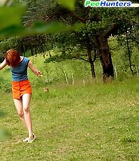 Chick takes off all her clothes to take a leak