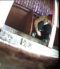 Blonde babe pissing in a spycammed park toilet