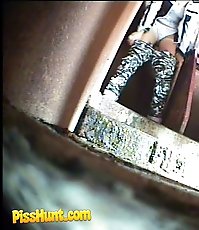 Three babes taking turns to pee in spycammed john
