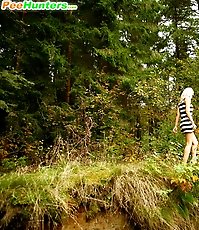 Outdoor peeing show from loose yet sexy blonde ho