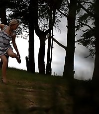 Cute babe goes out commando and pisses in the woods