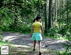 Horny voyeur spies after brunette peeing in park