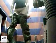 Babes with naturally fuzzy twats hit spycammed loo