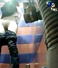 Young girl and mature lady busted by toilet voyeur
