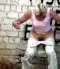 Girl filmed before, during and after outdoor piddling