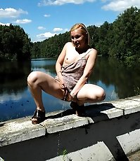 Nasty teen doing water sports in the public park