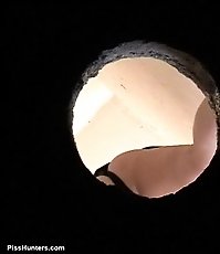 Young chick in sexy thongs pees in a cesspool