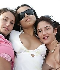 Girls smiling and letting enjoy sexy down blouse