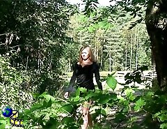 Lonely walker pulls her dress up and pees in park