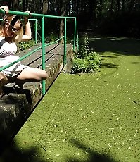 Delicious blondie pisses up a storm in the woods