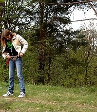 Voyeur busts a gorgeous cute teen girl peeing