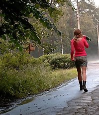 Wasted ho squats down to pee right on the street