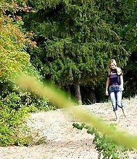 Perverted blonde flasher teen pisses in forest