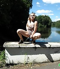 Nasty teen doing water sports in the public park