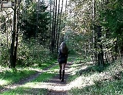 Naughty slim teenage chick caught peeing in bush