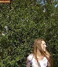 Spying on nice shaved teen peeing in the park