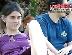 Squat upskirt. Crazy smiling chick caught by hidden cam