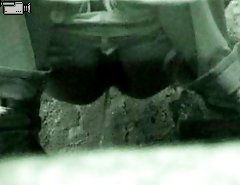 Raunchy hotties urinates onto spy cam in public loo