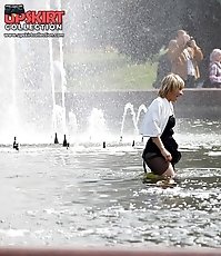 Girls sitting on hunkers up skirts